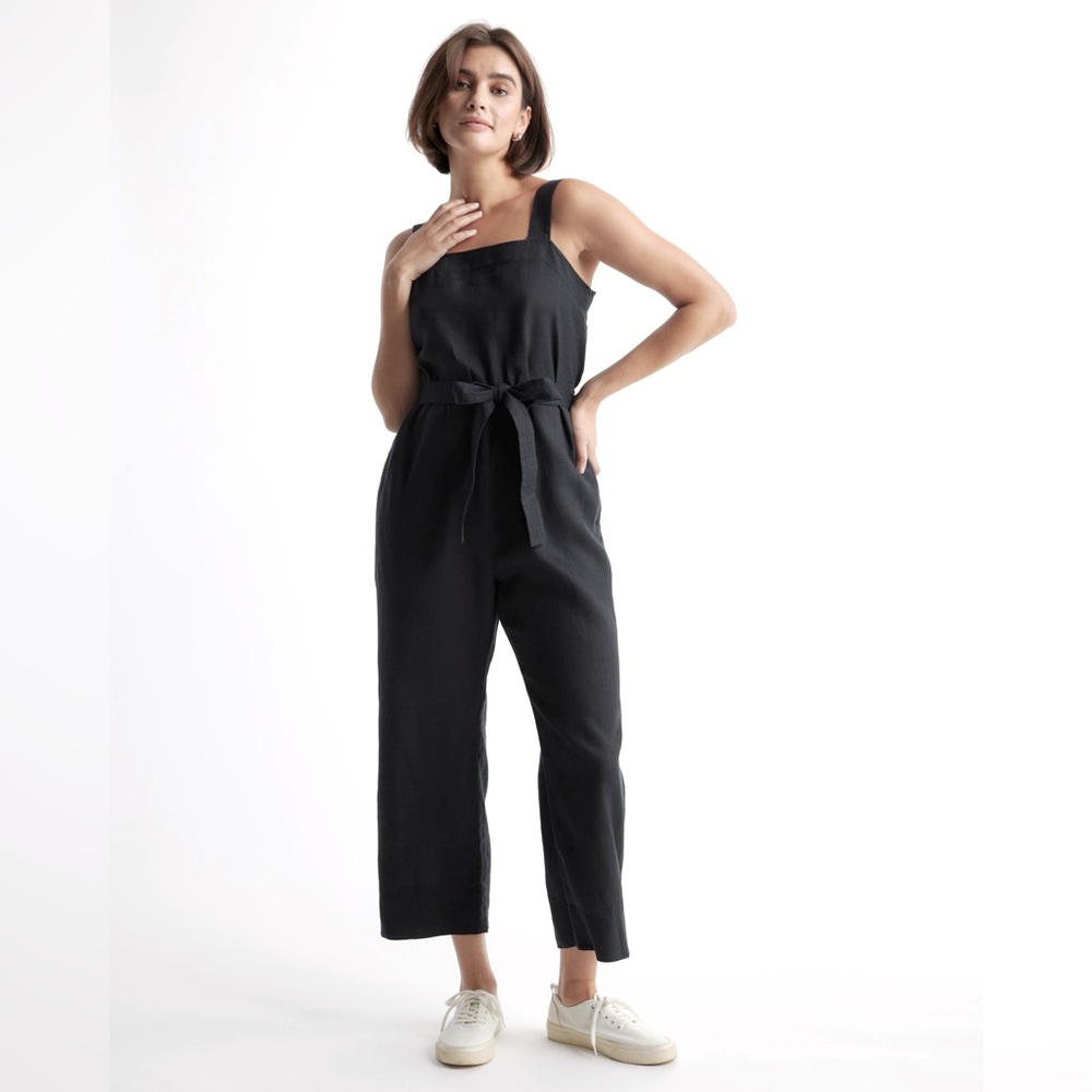 Everlane The Linen Square-Neck Jumpsuit Black